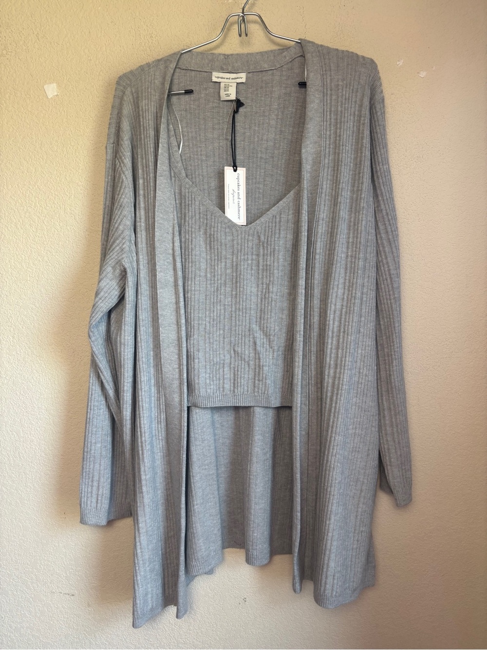 NWT Cupcakes & Cashmere 3 Piece Gray Ribbed Loungewear Set XL - Picture 2 of 13